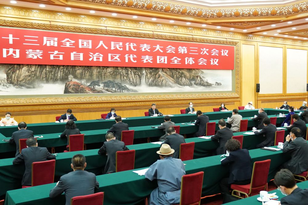 2020年5月22日，习近平参加十三届全国人大三次会议内蒙古代表团的审议。新华社记者 黄敬文 摄