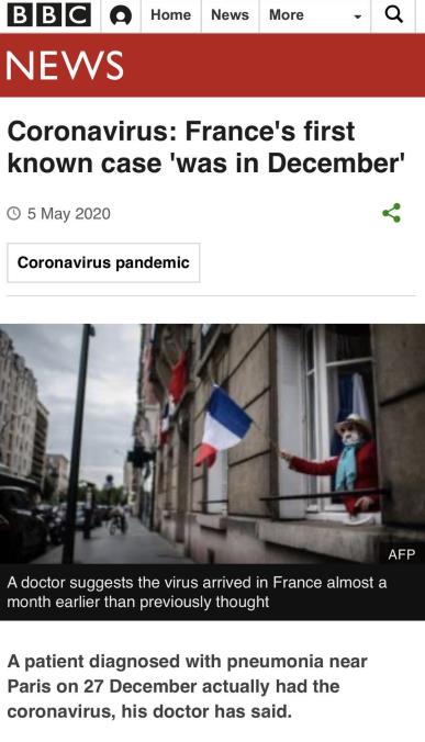 新冠论文证实法国去年底已有新冠肺炎病例 外国网友：病毒不可能从武汉蹦到巴黎