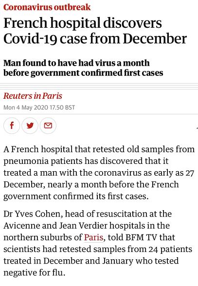 新冠论文证实法国去年底已有新冠肺炎病例 外国网友：病毒不可能从武汉蹦到巴黎