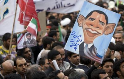 Iranian&nbsp;students&nbsp;hold&nbsp;a&nbsp;caricature&nbsp;of&nbsp;US&nbsp;President&nbsp;Barack&nbsp;Obama&nbsp;during&nbsp;a&nbsp;rally&nbsp;outside&nbsp;the&nbsp;former&nbsp;US&nbsp;embassy&nbsp;in&nbsp;Tehran&nbsp;November&nbsp;4,&nbsp;2009.&nbsp;[Agencies]