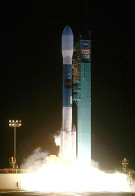 This NASA handout photo shows the United Launch Alliance Delta II rocket with NASA's Wide-field Infrared Survey Explorer, or WISE, satellite as it launches. NASA launched Monday a new breed of satellite called WISE on a mission to orbit Earth and map the skies to find elusive cosmic objects, including potentially dangerous asteroids.(Xinhua/AFP Photo)