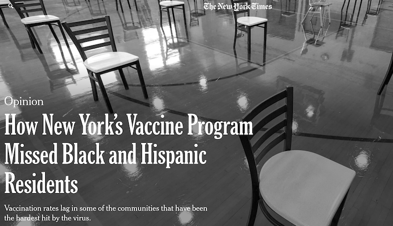 美国疫苗接种“黑白分明”遭质疑 美媒：少数族裔被拒之门外