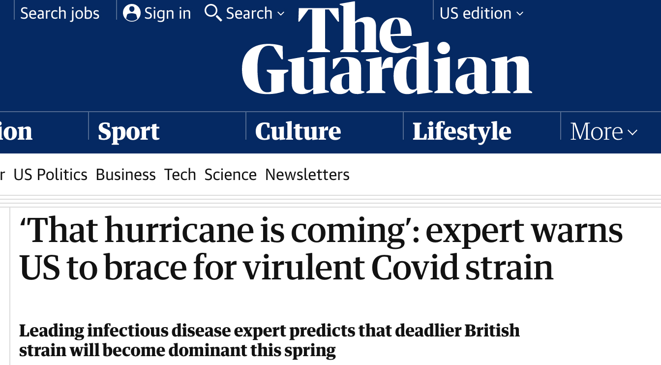 美传染病专家：变种新冠病毒将“像飓风一样袭击美国”