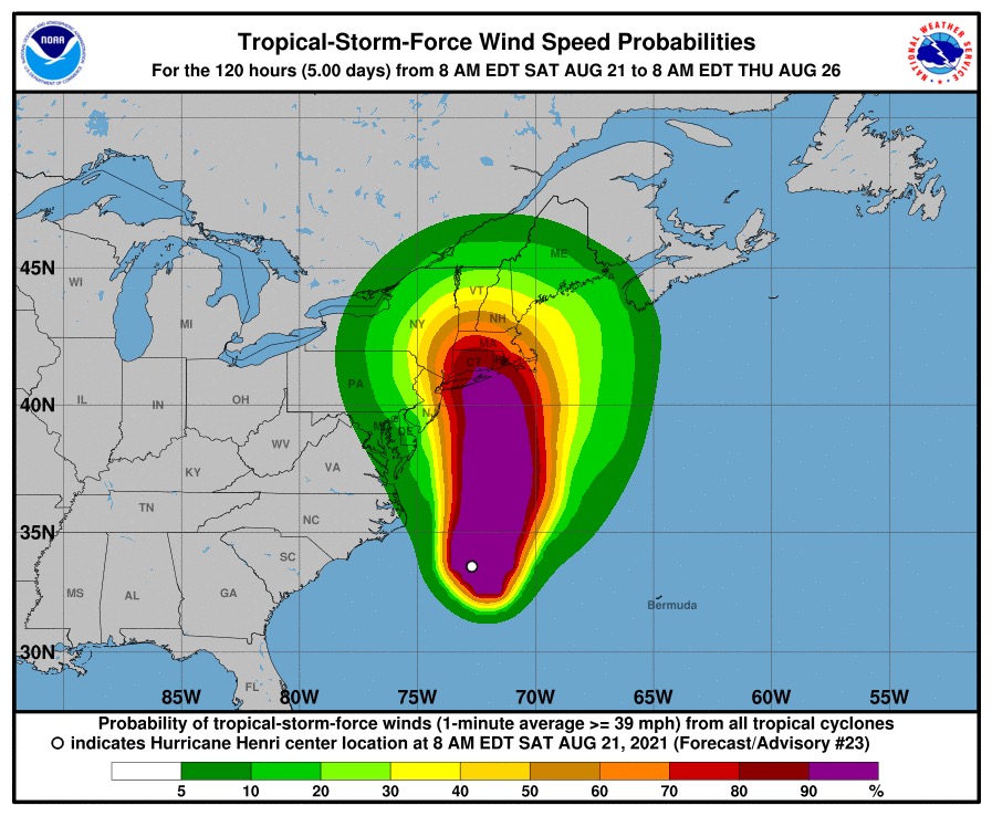 热带风暴"亨利"发展为飓风 或于22日下午登陆美国长岛