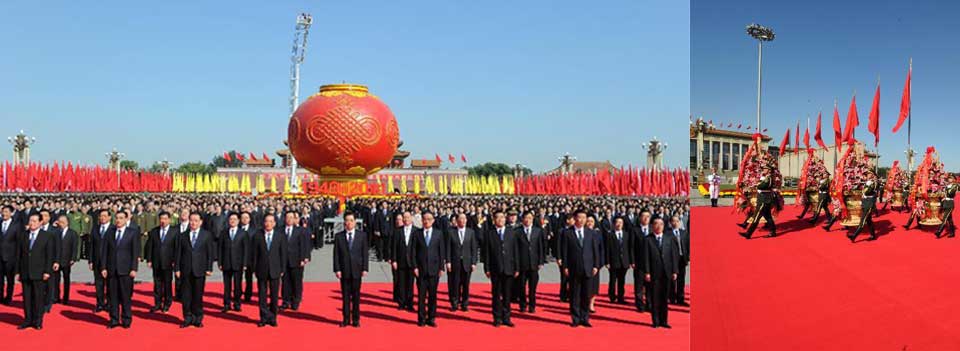 Chinese leaders present flowers to heroes&acute; monument on National Day
