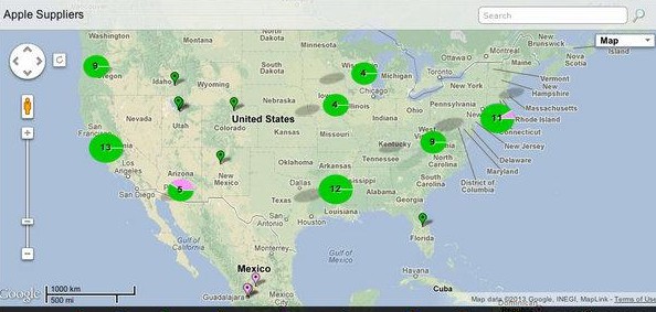 苹果供应商全球分布图 中国成最大生产链所在