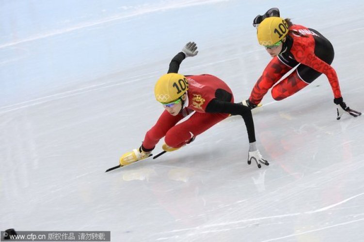 [高清组图]短道女子500米预赛 中国三将携手晋级