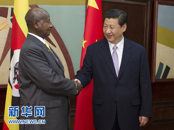 3月28日，国家主席习近平在南非德班会见乌干达总统穆塞韦尼。