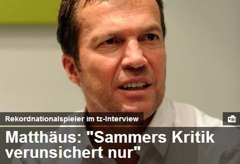 《慕尼黑日报》：马特乌斯认为萨默尔不该批评拜仁