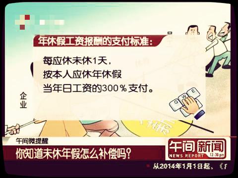 12月26日，南京市人力资源与社会保障局工资处处长陈爱民表示，如果员工应有假期而确实没休的，单位应当主动给予其应休假当年日工资的3倍补助。