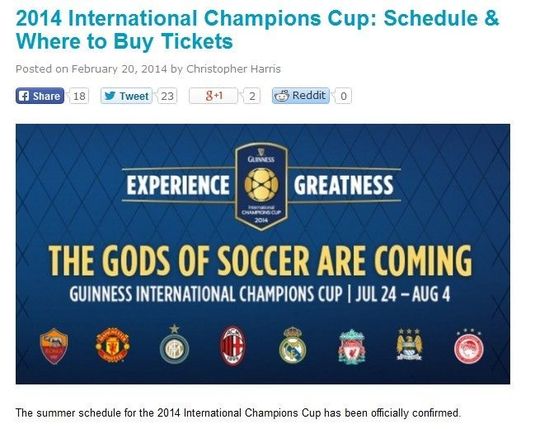 2014年吉尼斯国际冠军杯分组和赛程公布