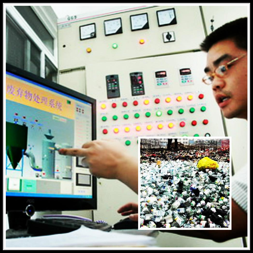 图为某专业医疗垃圾处理机构正在检测和分装。