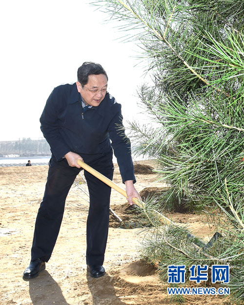 这是俞正声在植树。新华社记者 刘建生 摄