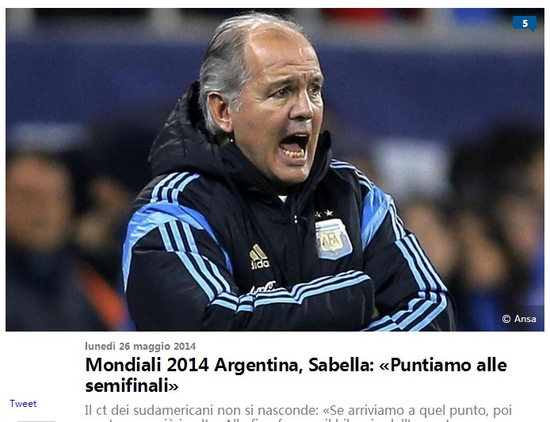 《罗马体育报》：萨维利亚表示，阿根廷队要进半决赛