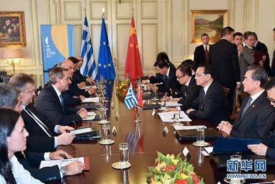 6月19日，国务院总理李克强在雅典同希腊总理萨马拉斯举行会谈。新华社记者 李涛 摄
