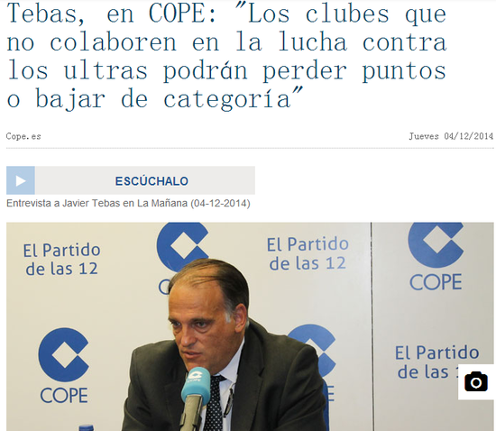 Cope电台：迪巴斯称行动不力的俱乐部将被罚分或降级