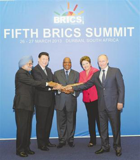 2013年3月27日习近平在南非德班出席金砖国家领导人第五次会晤。