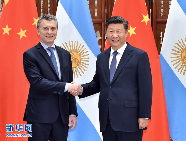 9月3日，国家主席习近平在杭州会见前来出席二十国集团领导人杭州峰会的阿根廷总统马克里。