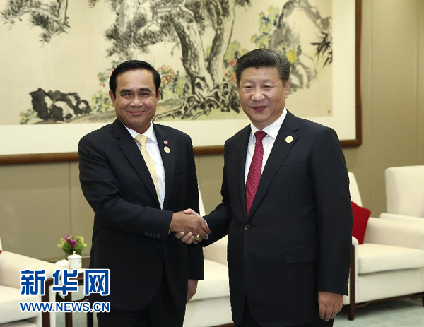 9月4日，国家主席习近平在杭州会见泰国总理巴育。
