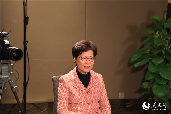 香港特别行政区行政长官林郑月娥在北京接受人民网专访。人民网记者 贾文婷摄