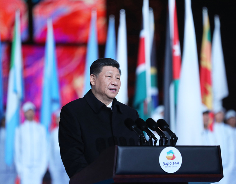 4月28日，国家主席习近平在北京延庆出席2019年中国北京世界园艺博览会开幕式，并发表题为《共谋绿色生活，共建美丽家园》的重要讲话。