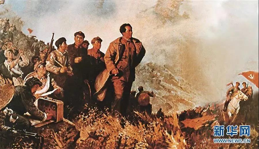 这是用油画表现的毛泽东率领中国工农红军走过长征的万水千山。