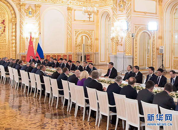 6月5日，国家主席习近平在莫斯科克里姆林宫同俄罗斯总统普京会谈。 新华社记者 李学仁 摄