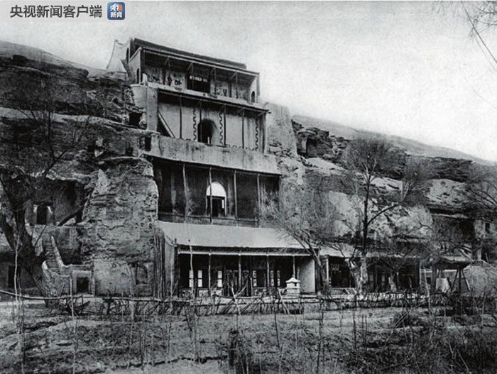 伯希和于1908年拍摄的莫高窟96窟外景。（敦煌研究院提供）