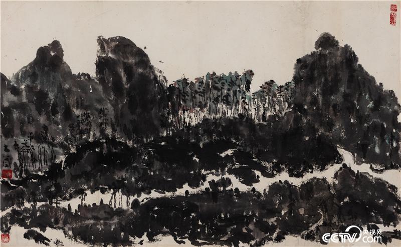  山中树群，邵大箴 ，纸本水墨，55x90cm， 2015年
