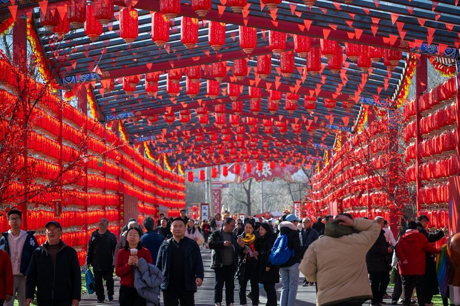 Tourists visit a fair in Haidian District of Beijing, capital of China, Feb. 19, 2026. (Xinhua/Hu Jingwen)