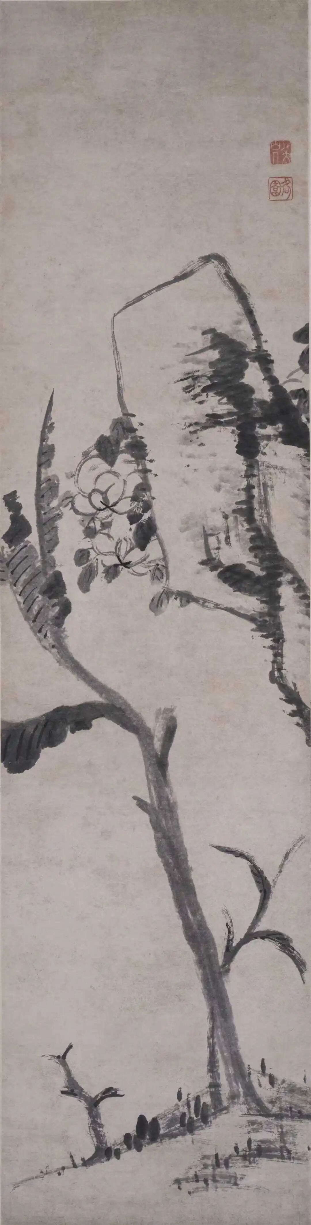 蕉石芙蓉图 八大山人 中国画 178×45cm 清代 八大山人纪念馆藏