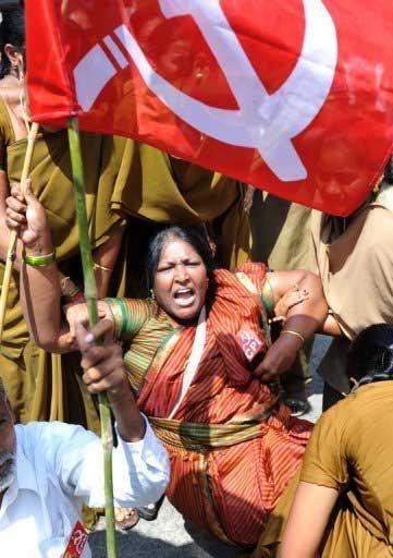 Activists from opposition parties protest in Hyderabad.