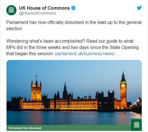 英国议会解散 圣诞月将提前大选