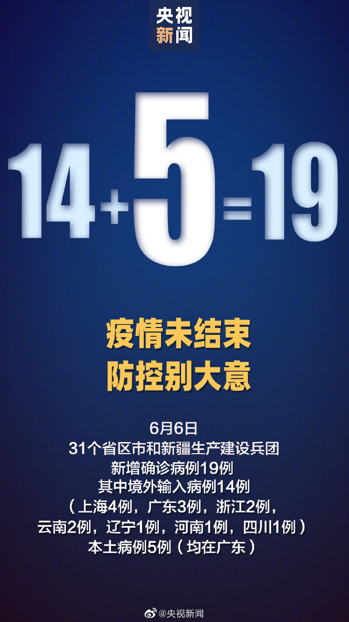 国家卫健委 昨日新增确诊病例19例其中本土病例5例 均在广东