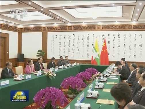 汪洋会见缅甸国务资政