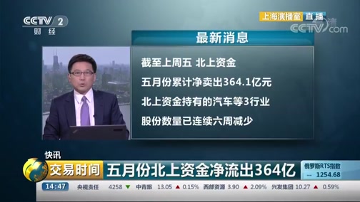 [交易时间]快讯 五月份北上资金净流出364亿CCTV节目官网CCTV2央视网(cctv.com)