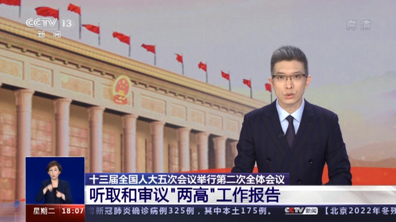十三届全国人大五次会议举行第二次全体会议听取和审议两高工作报告