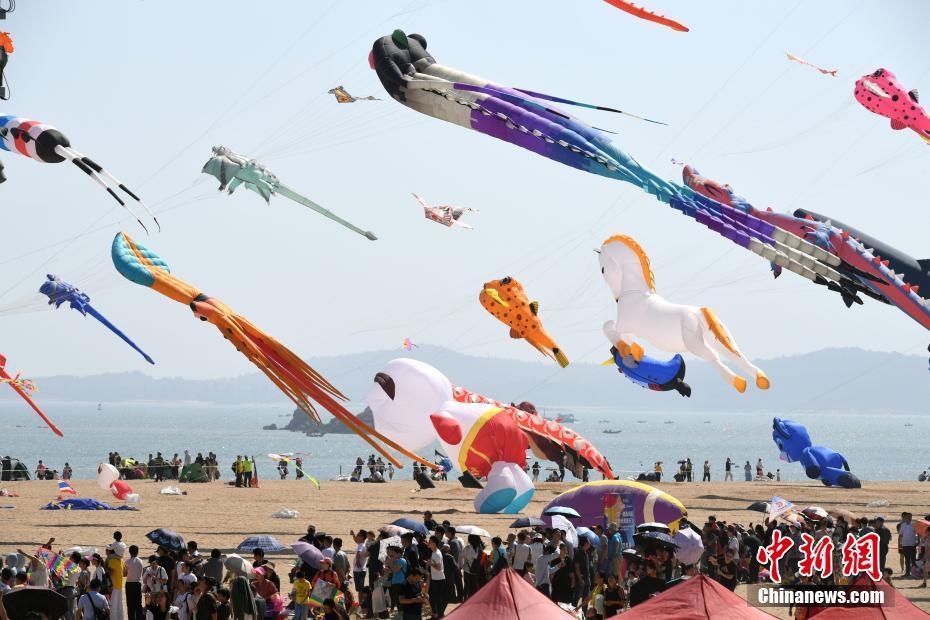 厦门海滩上游风筝狂欢节：五彩斑斓
