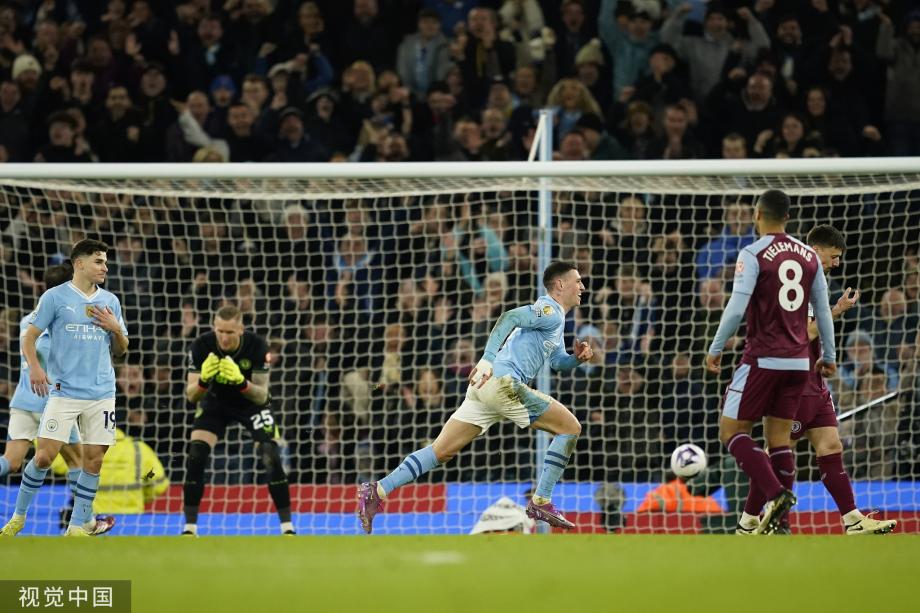 福登戴帽罗德里传射 曼城4-1维拉距榜首1分