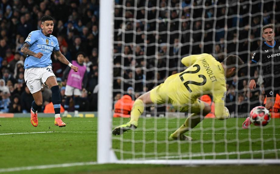 欧冠-萨维尼奥建功 曼城3-1布鲁日进淘汰赛附加赛