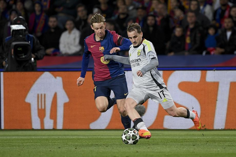 欧冠-拉菲尼亚2射1传 巴萨总分4-1本菲卡进8强