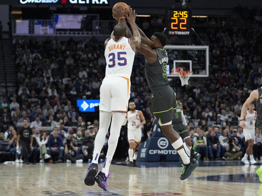 爱德华兹20分杜兰特23+6 森林狼常规赛横扫太阳