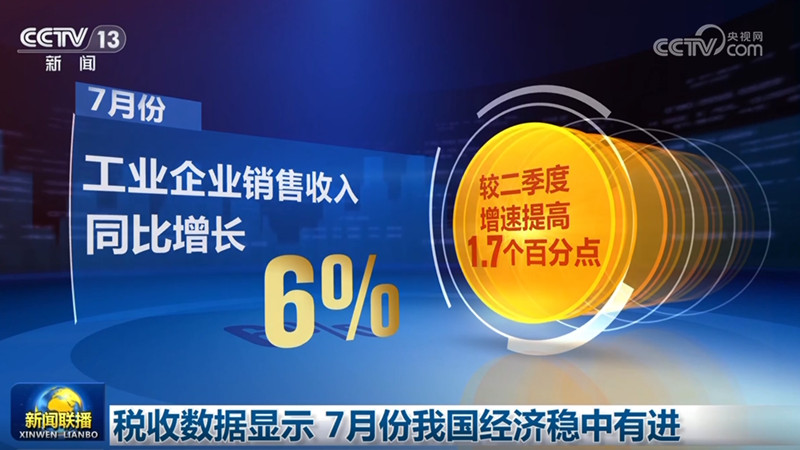 税收数据显示 7月份我国经济稳中有进