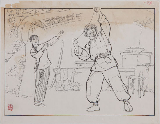 韩敏 白毛女连环画一百五十八开之二 水墨纸本?镜心