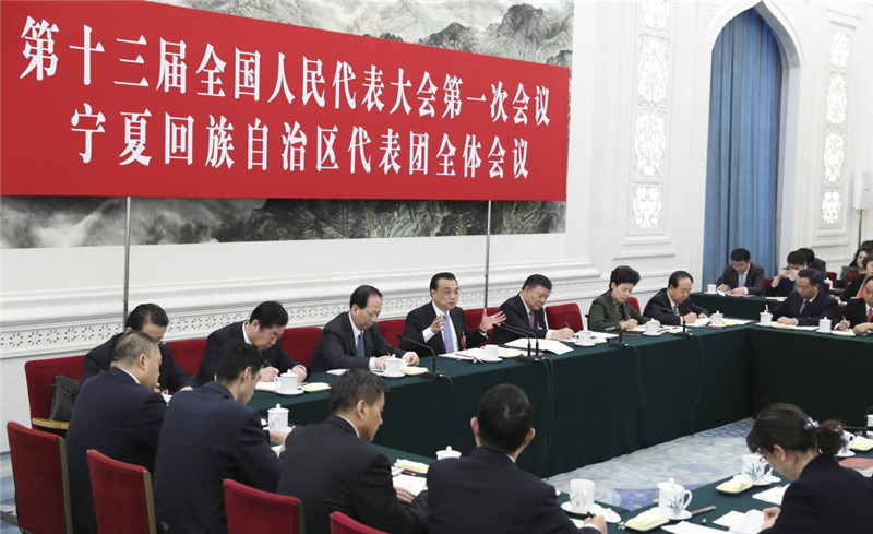 3月10日，中共中央政治局常委、国务院总理李克强参加十三届全国人大一次会议宁夏代表团的审议。
