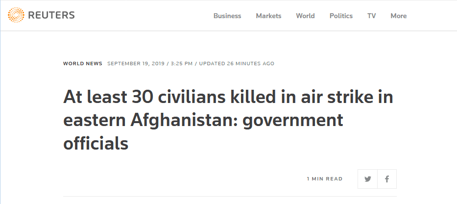 阿富汗安全部队对IS发动空袭“意外”击中平民 至少30人死