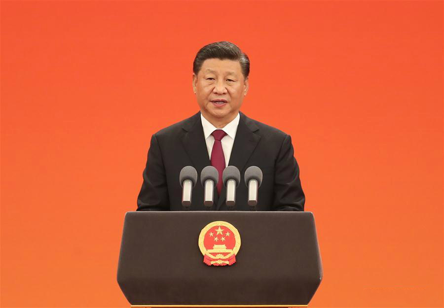 Chinese President Xi Jinping, also general secretary of the Communist Party of China Central Committee and chairman of the Central Military Commission, delivers a speech at the presentation ceremony of the national medals and honorary titles of the People