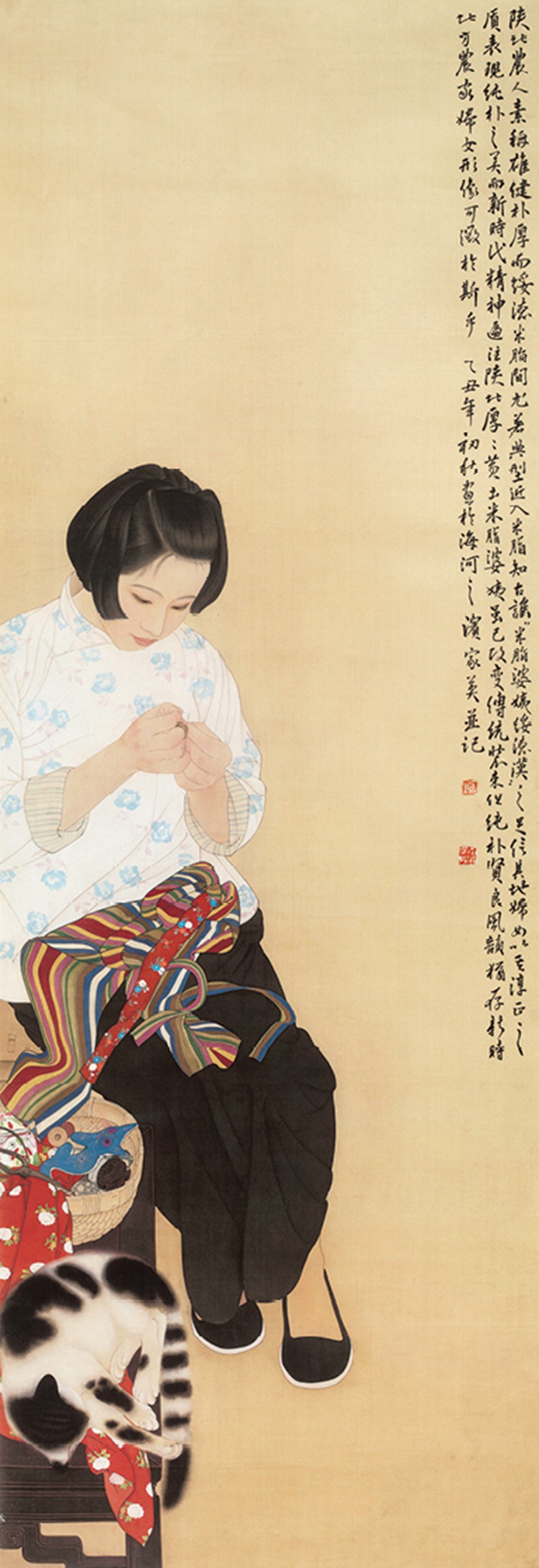 何家英 / 特邀　　  作品名称：《米脂的婆姨》（中国画）　  作品尺寸：234cm×77cm