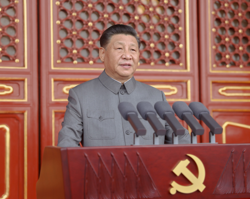 7月1日，慶祝中國共產黨成立100周年大會在北京天安門廣場隆重舉行。中共中央總書記、國家主席、中央軍委主席習近平發表重要講話。新華社記者 鞠鵬 攝