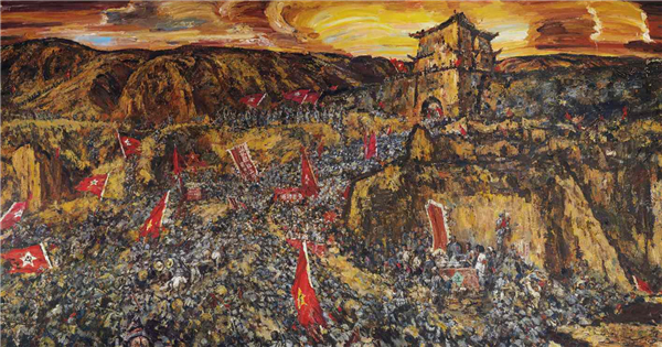 ▲ 三大主力红军会师（油画）  300×610厘米  陈树东